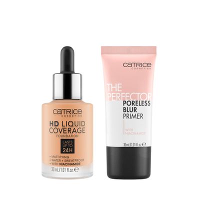 Catrice | HD Foundation 38 & The Perfector Poreless Blur Primer Bundle | Full Coverage Makeup | Vegan & Cruelty Free