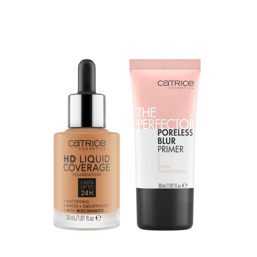 Catrice | HD Foundation 65 & The Perfector Poreless Blur Primer Bundle | Full Coverage Makeup | Vegan & Cruelty Free