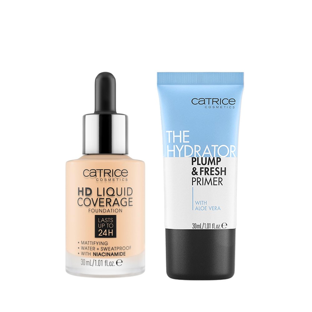 Catrice | HD Foundation 02 & The Hydrator Plump & Fresh Primer Bundle | Full Coverage Makeup | Vegan & Cruelty Free