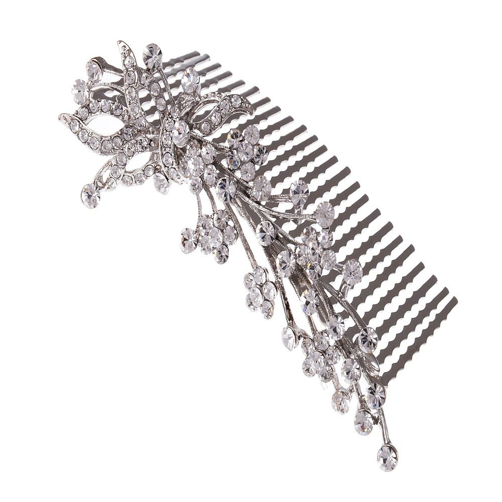 Alilang Silver Tone Bridal Hair Comb Crystal Rhinestone Flower Pearl Wedding Hair Accessories, Flower