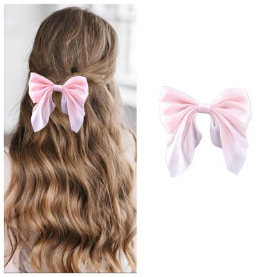 Andelaisi Boho Bow Hair Clips Satin Bow Hair Barrettes Silky Hair Clip Barrette Vintage Bowknot Hair Accessory Satin Ribbon Bowknot Clip Headpiece for Women and Girls Headdress (Pink)