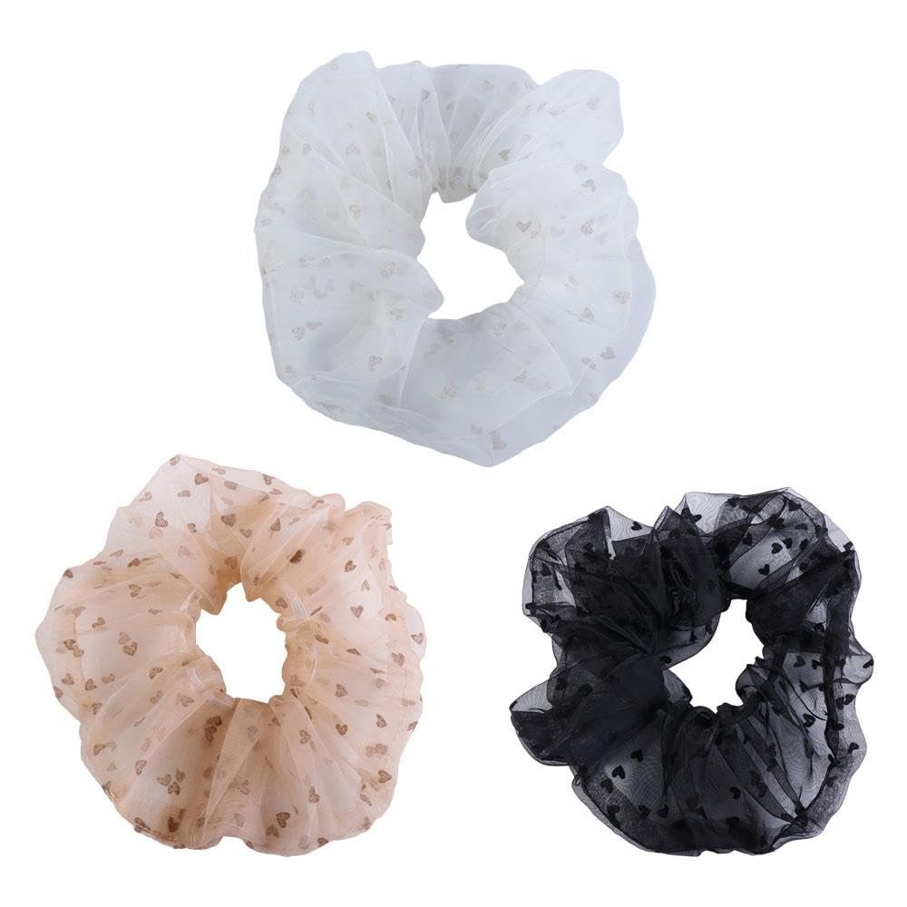 Lace Scrunchies Simple Hair Rubber Bands Elastic Hair Ties Headwear Hair Rings Love Print Sweet Hair Ties Hair Rope for Women(black)