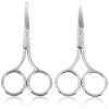 Facial Hair Grooming Scissors for Men & Women: Eyebrow, Nose Hair, Mustache, Beard, Eyelashes, Ear Trimming Kit - Curved & Rounded Safety Tip Clippers - 2PCS Silver. view 1