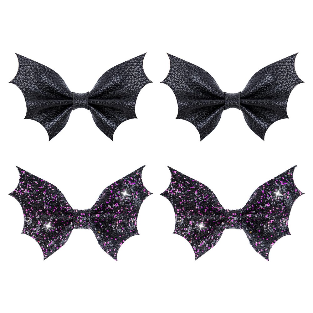 Black Bat Hair Bow Clips 4 Pcs PU Leather & Glitter Halloween Bat Hair Clips with Alligator Clips Cosplay Costume Hair Accessories