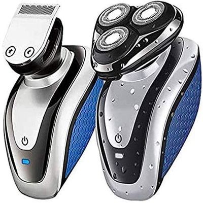 KouRy Men's Electric ShaverBlue USB Rechargeable Rotary Shaver Razor for Men,IPX6 WaterproofMultifunctional Electric Razor,Easy to Clean