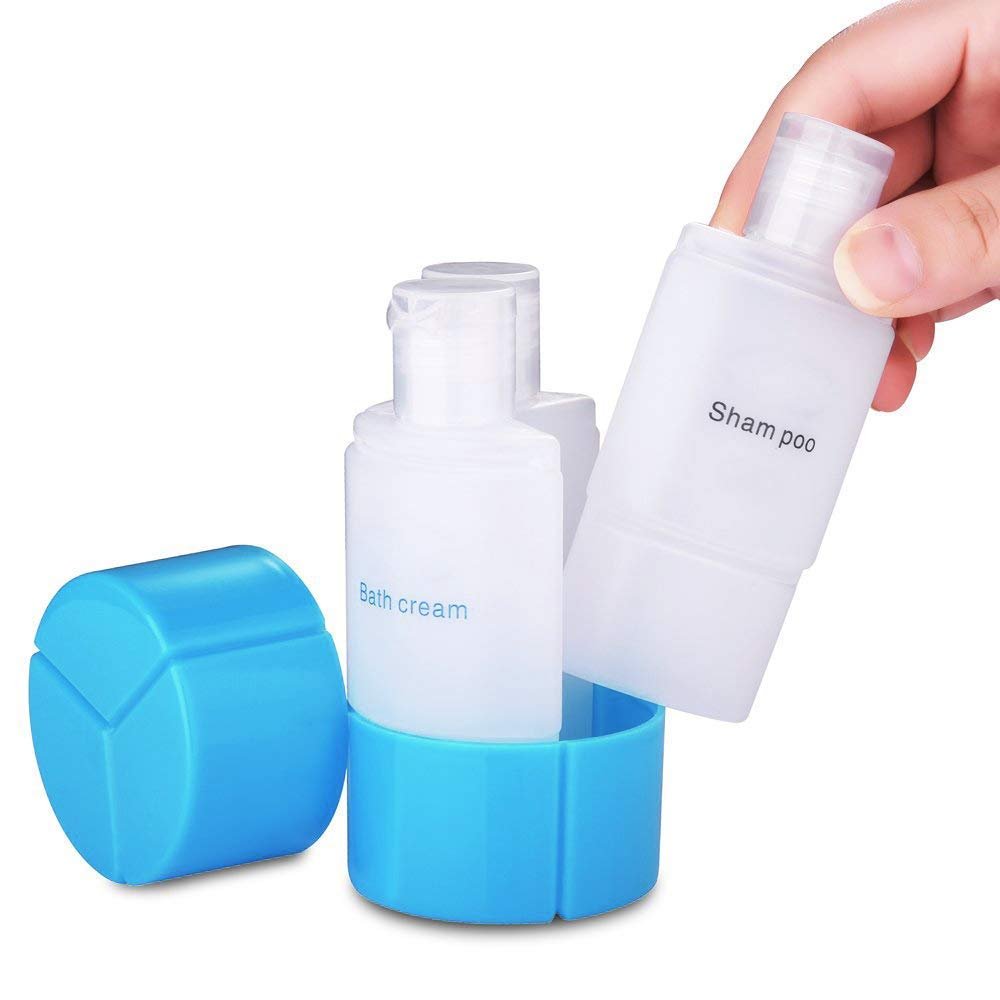 Travel 3 in 1 Refillable Shampoo Cream Lotion Storage Container Bottle, Sky Blue