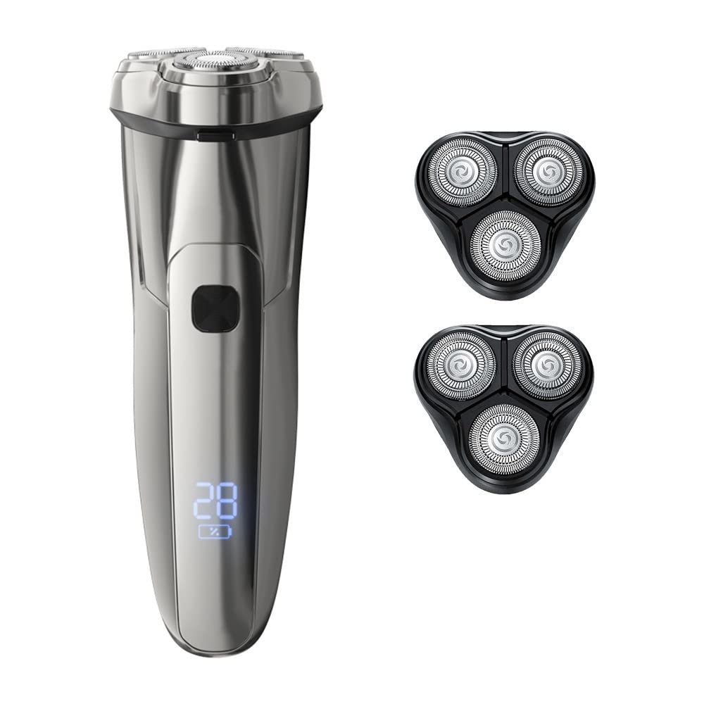 Head Shavers for Bald Men, Electric Shaver Shaving Machine 3D Floating Triple Blade Razor Men IPX7 Waterproof Rechargeable Washable Beard Trimmer (Color : Steel 3s 2 Head)