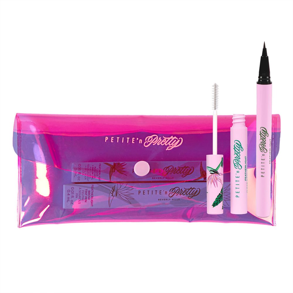 Petite 'n Pretty Best in Brow Makeup Kit - Featherlight Clear Mascara & Brow Gel, Eyebrow Pencil & Makeup Bag for Kids, Tweens and Teens  Natural, Clean, Non-toxic - Made in USA (Dark)