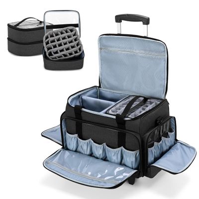 LUXJA Rolling Nail Polish Organizer Holds 90 Bottles and a Nail Lamp, Rolling Nail Polish Case with a Detachable Dolly and 3 Removable Cases (Patented), Black