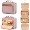 Travel Hanging Toiletry Bag for Women, with Jewelry Organizer Compartment, Medium Waterproof Hanging Makeup Accessories, Cosmetic Essentials, Toiletries Dopp Kit Set with Trolley Belt, Baby Pink view 1