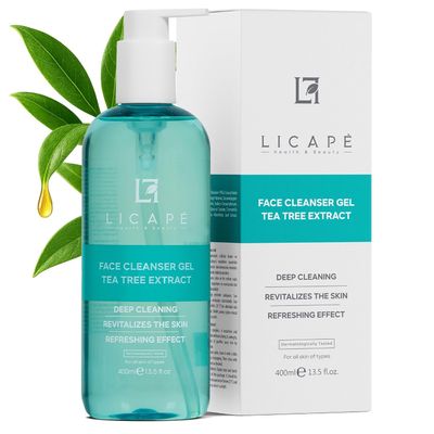 LICAPE Cleansing Gel Face | Facial Cleanser with Tea Tree Oil | For Oily & Sensitive Skin  Removes Makeup 400 ml