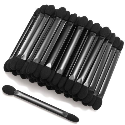 JOCEMY 50 PCS Professional Disposable Dual Side Sponge Eyeshadow Brush, Double Head Eye shadow Brushes Makeup Applicator Cosmetic Tools(Length: 9.5 cm, Flat Handle, Black)