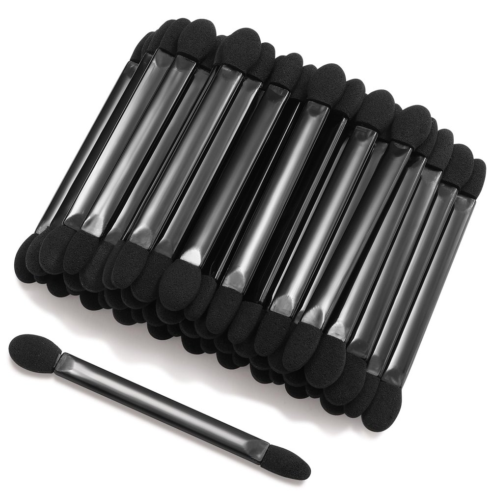 JOCEMY 50 PCS Professional Disposable Dual Side Sponge Eyeshadow Brush, Double Head Eye shadow Brushes Makeup Applicator Cosmetic Tools(Length: 9.5 cm, Flat Handle, Black)