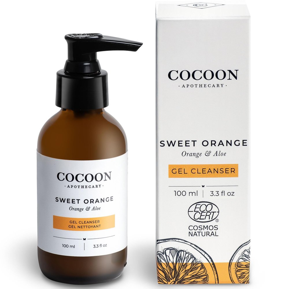 COCOON APOTHECARY 3.3 fl oz Sweet Orange Gel Cleanser - Ecocert Cosmos Natural - Gentle cleanser for Oily, Combination Skin - Purify + Pore Refining, Aloe Vera, Witch Hazel, Sweet Orange