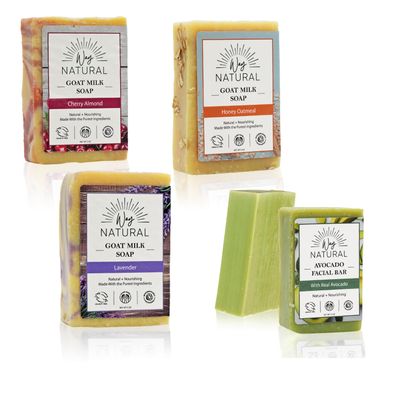 1 Cherry Almond, 1 Honey Oatmeal & 1 Lavender Soap Bar with 2 Avocado Facial Bars (5 Bars)