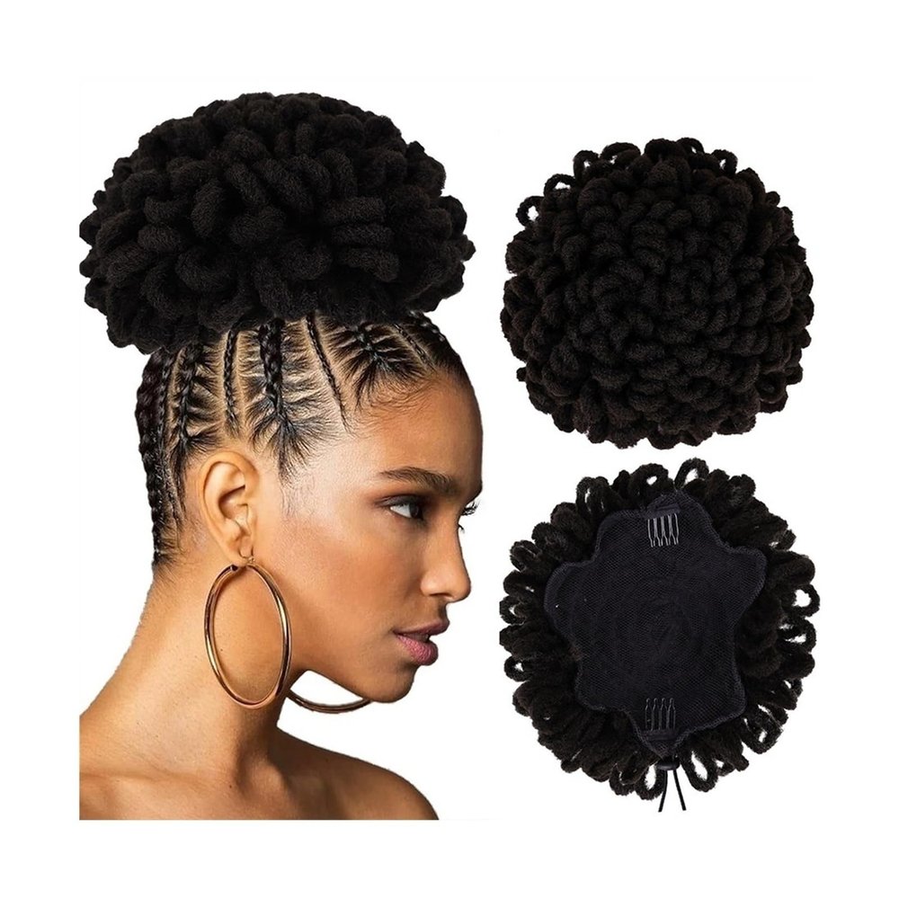 GRFIT Women Chignon Dreadlock Bun Afro High Puff Drawstring Ponytail Hair Bun Hairpieces Faux Locs Clip In Ponytail Extensions Synthetic Hair Buns Pieces for Black Women Bun Hair (Color : L 1B)