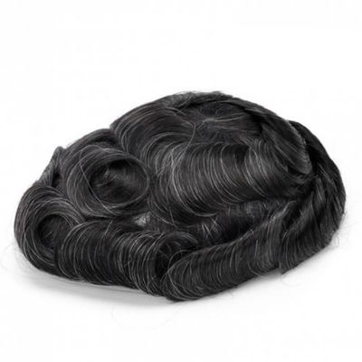 100% Natural Human Hair Toupee Wig Exhuast Systems Wig For Men Hair Prosthesis Lace With Pu 1B10# 6x8#Straight#130%