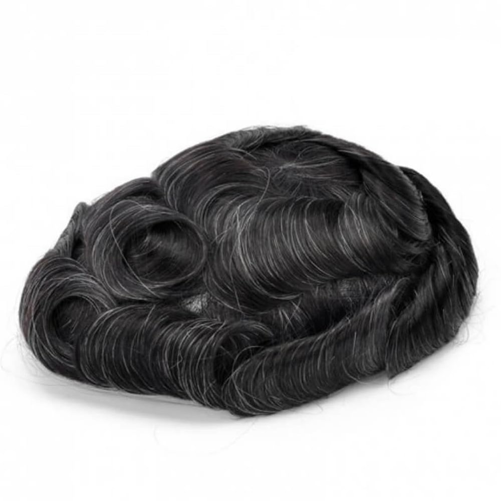 100% Natural Human Hair Toupee Wig Exhuast Systems Wig For Men Hair Prosthesis Lace With Pu 1B10# 6x8#Straight#130%