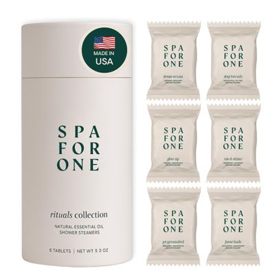 Spa For One Shower Steamers Aromatherapy 6 Pack - Made in USA with Natural Essential Oils for Christmas Stocking Stuffers, Birthday Gifts for Women and Men, White Elephant - Self Care Variety Pack