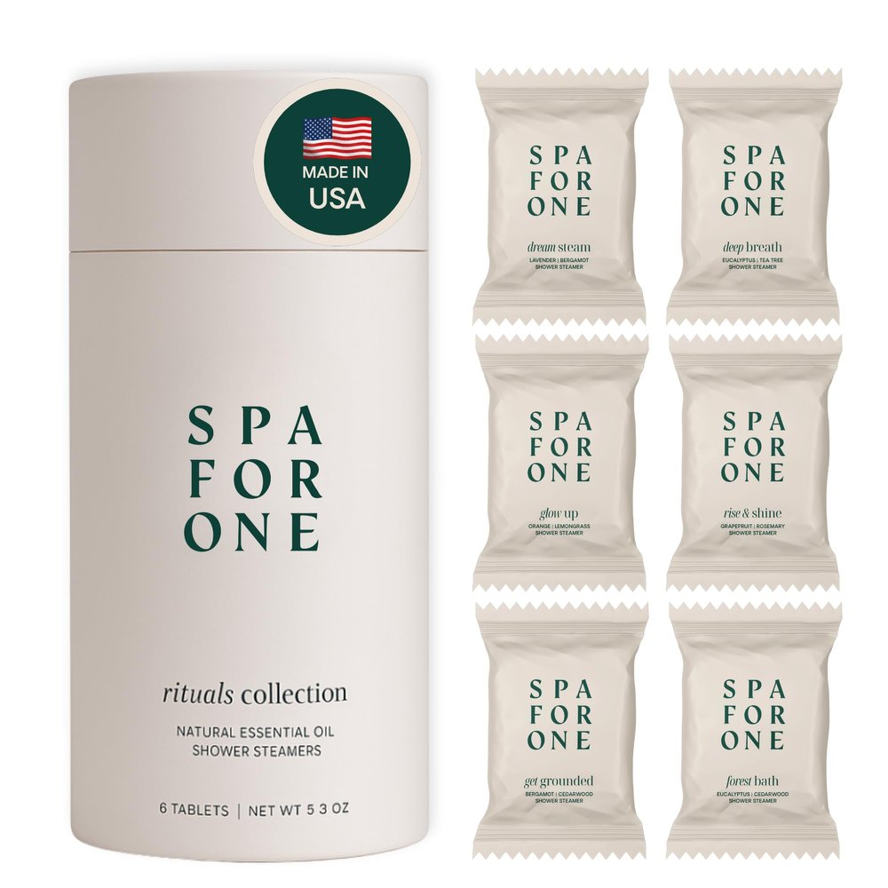 Spa For One Shower Steamers Aromatherapy 6 Pack - Made in USA with Natural Essential Oils for Christmas Stocking Stuffers, Birthday Gifts for Women and Men, White Elephant - Self Care Variety Pack