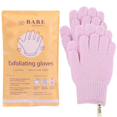 Bare Botanics 4 Pack Lavender Exfoliating Gloves for Shower | 100% Nylon Fibers | Exfoliating Bath Gloves for Shower Exfoliating | Shower Gloves & Dead Skin Remover | Wet & Dry Exfoliating Glove