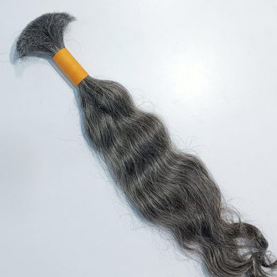100% Natural Raw Unprocessed Hair Extensions (Grey), Indian Grey Braiding Wavy Human Grey Hair Extensions salt and pepper. non-sewn bulk/braid grey salt and pepper human hair. (16 Inches)