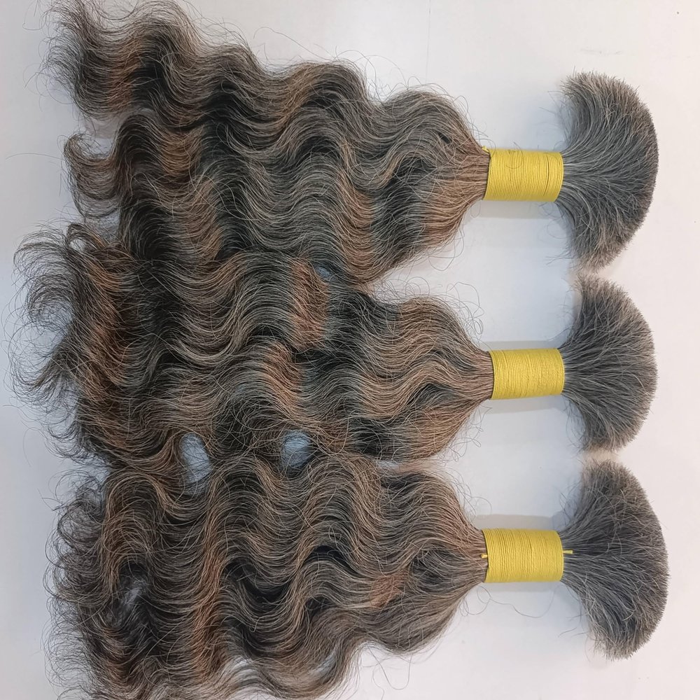 100% Natural Raw Unprocessed Hair Extensions (Grey), Indian Grey Braiding Wavy Human Grey Hair Extensions salt and pepper. non-sewn bulk/braid grey salt and pepper human hair. (26 Inches)