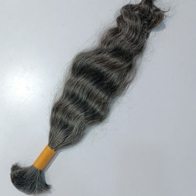 100% Natural Raw Unprocessed Hair Extensions (Grey), Indian Grey Braiding Wavy Human Grey Hair Extensions salt and pepper. non-sewn bulk/braid grey salt and pepper human hair. (22 Inches)