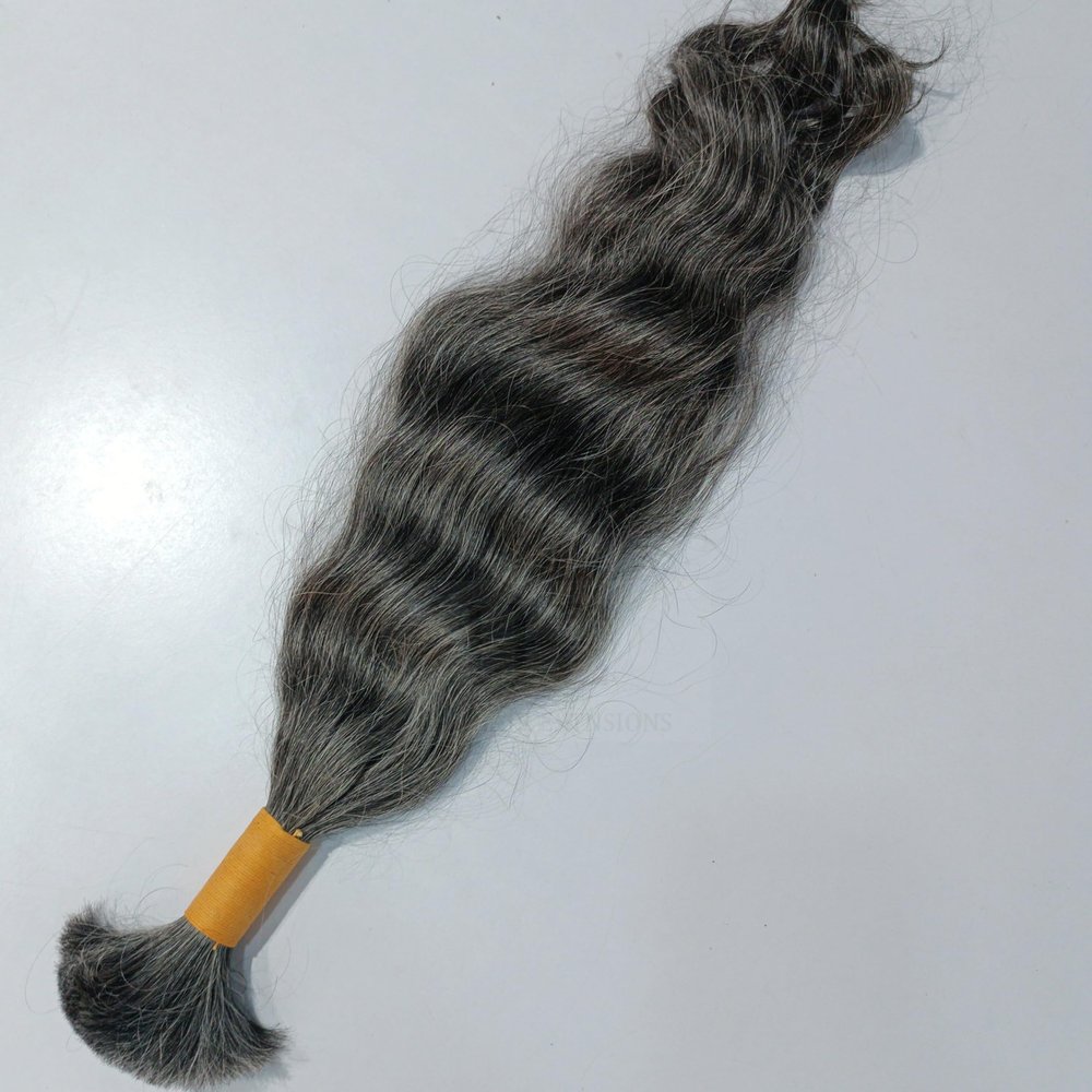100% Natural Raw Unprocessed Hair Extensions (Grey), Indian Grey Braiding Wavy Human Grey Hair Extensions salt and pepper. non-sewn bulk/braid grey salt and pepper human hair. (20 Inches)