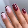 Christmas Fake Nails French Press on Nails Short Square RIICFDD Wine Red Christmas Nails with Cute Christmas Cap Designs Glitter Full Cover Stick on Nails False Nails for Women and Girls 24 Pcs view 1