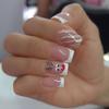 24 Pcs Christmas Press on Nails Medium Square RIICFDD Fake Nails Nude Pink Cute Deer Pattern Full Cover False Nails with Glitter Stripe Designs Stick on Nails Acrylic Winter Nails for Women Girls view 1