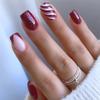 Christmas Press on Nails Short Square RIICFDD French Fake Nails Dark Red Acrylic Nails Glitter Designs Full Cover False Nails with Stripe Pattern Winter Nails for Women Girls 24 Pcs Xmas Nails view 1