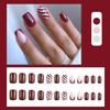 Christmas Press on Nails Short Square RIICFDD French Fake Nails Dark Red Acrylic Nails Glitter Designs Full Cover False Nails with Stripe Pattern Winter Nails for Women Girls 24 Pcs Xmas Nails view 2