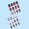 Christmas Press on Nails Short Square RIICFDD French Fake Nails Dark Red Acrylic Nails Glitter Designs Full Cover False Nails with Stripe Pattern Winter Nails for Women Girls 24 Pcs Xmas Nails view 3