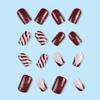 Christmas Press on Nails Short Square RIICFDD French Fake Nails Dark Red Acrylic Nails Glitter Designs Full Cover False Nails with Stripe Pattern Winter Nails for Women Girls 24 Pcs Xmas Nails view 4