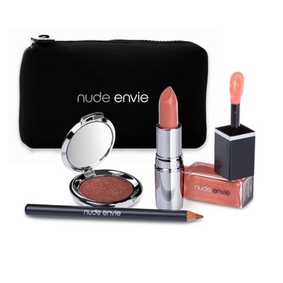 Nude Envie - The Whisper Collection - Makeup Gift Set - Lip Liner, Lipstick, Lip Gloss & Eye Shadow - Luxury Makeup Kit - Easy Application - Vegan, Paraben-Free & Cruelty-Free