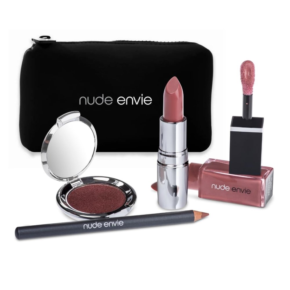 Nude Envie - The Risqu Collection - Makeup Gift Set - Lip Liner, Lipstick, Lip Gloss & Eye Shadow - Luxury Makeup Kit - Easy Application - Vegan, Paraben-Free & Cruelty-Free
