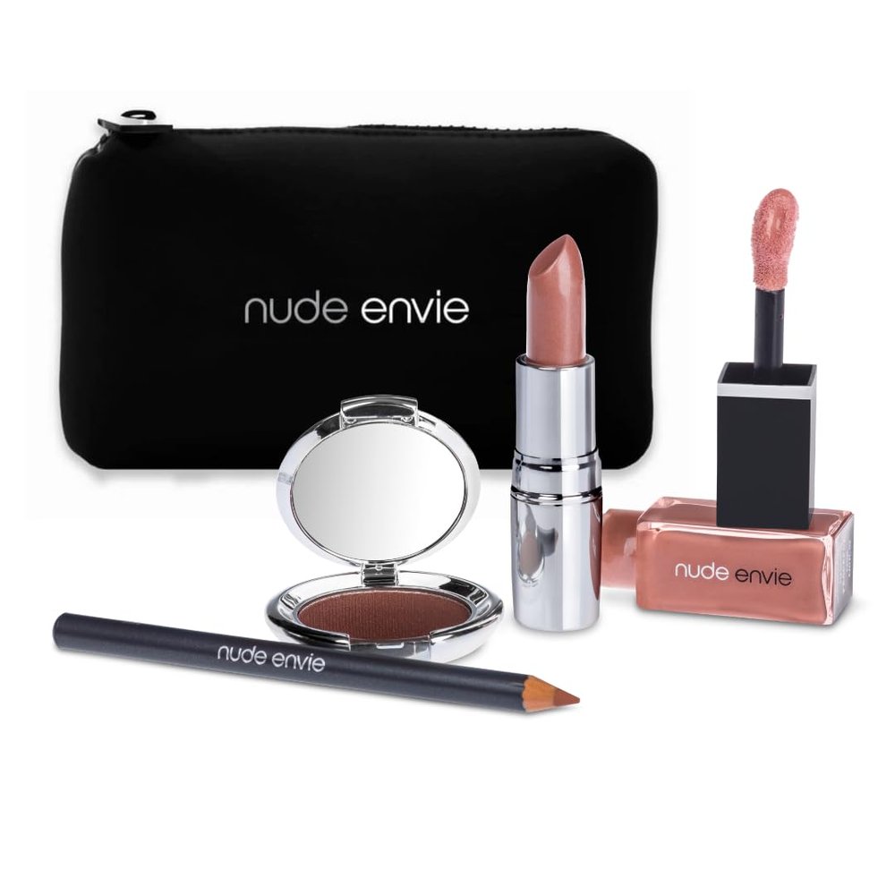 Nude Envie - The Peaceful Collection - Makeup Gift Set - Lip Liner, Lipstick, Lip Gloss & Eye Shadow - Luxury Makeup Kit - Easy Application - Vegan, Paraben-Free & Cruelty-Free
