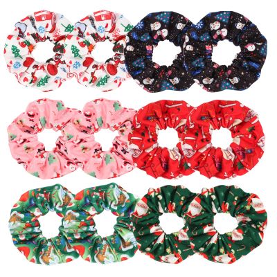 12pcs Christmas Hair Scrunchies for Women Girls Santa Christmas Tree Deer Bells Snowman Scrunchie Elastics Hair Bands Xmas Hair Accessories