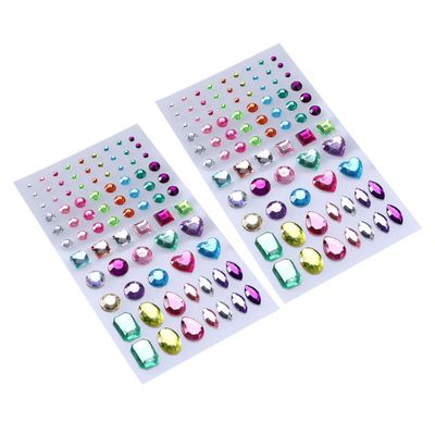 EXCEART 2sheets Self-Adhesive Acrylic Rhinestone Gems Sticker Sheets Assorted Colors and Shapes for DIY Crafts to Use Bling for Home and Salon