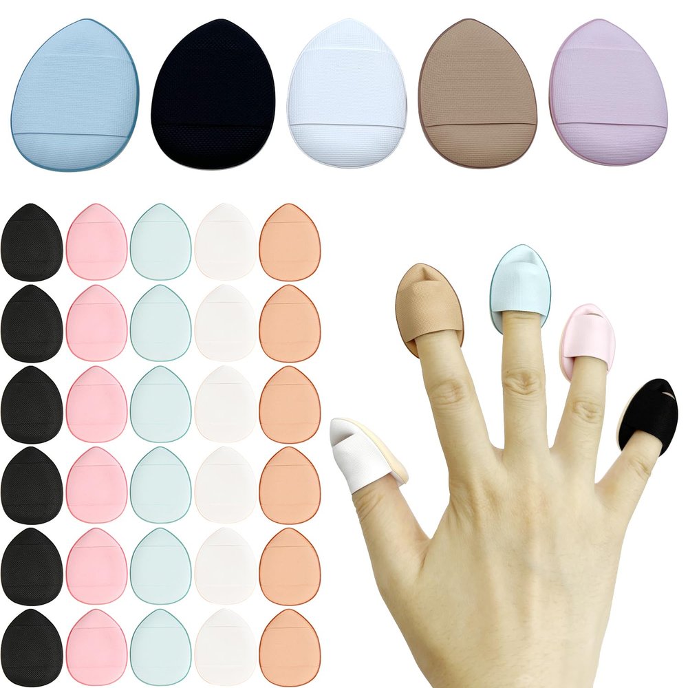 35pcs Finger Powder Puff Mini Powder Puff Finger Puff Makeup Sponge Under Eye Concealer Sponge