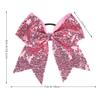 2 PCS 7" Large Glitter Cheer Bows Sequin Cheer Hair Bow Ties with Elastic Shiny Hair Bows Ponytail Holder Handmade for Cheerleader Girls Softball Sports Hair Accessories for Teens Kids(Pink) view 2
