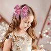 2 PCS 7" Large Glitter Cheer Bows Sequin Cheer Hair Bow Ties with Elastic Shiny Hair Bows Ponytail Holder Handmade for Cheerleader Girls Softball Sports Hair Accessories for Teens Kids(Pink) view 3