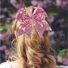 2 PCS 7" Large Glitter Cheer Bows Sequin Cheer Hair Bow Ties with Elastic Shiny Hair Bows Ponytail Holder Handmade for Cheerleader Girls Softball Sports Hair Accessories for Teens Kids(Pink) view 4