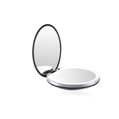 INLIMA Mirror Lighted Makeup Mirror Light,Mini Round Portable Led Make Up Mirror,Sensing USB Chargeable Makeup Mirror (Color : Black)