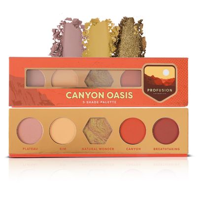 Profusion Cosmetics Blooming Beauty 5-Shade Eyeshadow Palette with Built-In Mirror Pigmented Mini Set with Matte & Shimmer Finishes, Blendable Travel-Friendly Kit (Canyon Oasis)