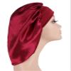 2 Pcs Extra Large Size Women Satin Bonnet Sleep Cap Silk Feeling Shower Cap Hair Scarf Wrap (Black Burgundy Hot Pink) (Burgundy) view 3