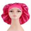 2 Pcs Extra Large Size Women Satin Bonnet Sleep Cap Silk Feeling Shower Cap Hair Scarf Wrap (Black Burgundy Hot Pink) (Hot Pink) view 2