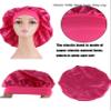 2 Pcs Extra Large Size Women Satin Bonnet Sleep Cap Silk Feeling Shower Cap Hair Scarf Wrap (Black Burgundy Hot Pink) (Hot Pink) view 4