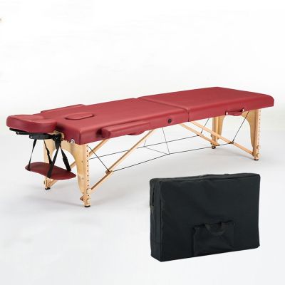 Massage Tables Portable, Foldable Physiotherapy/Treatment/Stretching Table, Eco-Friendly Design PVC Leather, Includes Headrest, Armrests and Backpack (Color : Red, Size : C)
